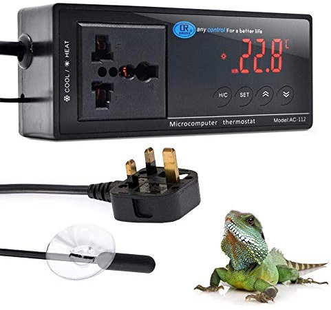 Reptile Terrarium Thermostat Controller, NEKOSUKI Upgrade Digital LED Temperature Controller Outlet Thermostat with Suction Cup for Aquarium Reptile, 1100W, 220V