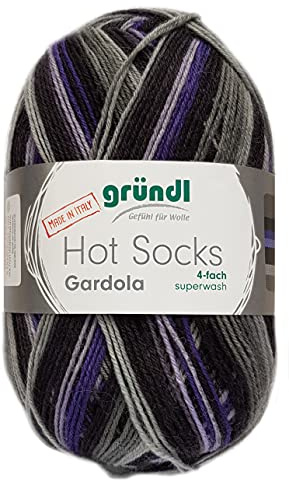 100 Gramm Gründl Wolle Hot Socks Gardola 4 Fach Superwash (03 Grau Lila)