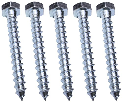 AERZETIX C57575 Tornillos Tirafondo Cabeza Hexagonal M8x60mm | Juego de 5, 6 lados, acero galvanizado, DIN571, para madera