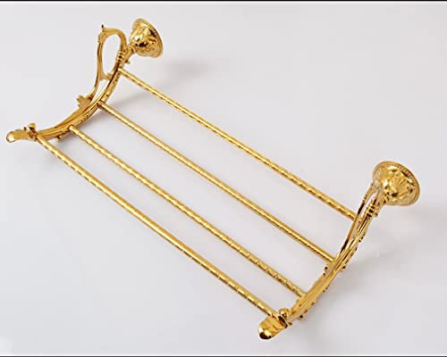Handtuchhalter Vintage, Handtuchstange Stange Messing Doppel Handtuchregal Badezimmer Wandmontage Mit Bohren Landhausstil Nostalgie (Color : Gold, Size : 65cm)