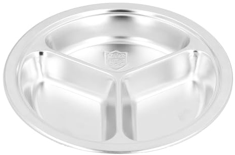 Cyrank Bandeja para niños de acero inoxidable, bandeja de control de porciones, bandeja para niños pequeños, bandeja nutricional de 3 celdas, bandeja de acero inoxidable robusta y duradera(M)