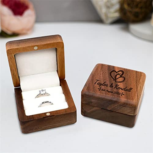 Wellhoope Personalisierte Ringschatulle aus Holz, 2 Fächer, Hochzeit, Verlobung, Vorschlag, Ringschatulle, Jubiläumsring, Geschenkbox, Ring-Schmuckschatulle, Organizer für die Hochzeitszeremonie