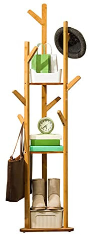 WOQLIBE Garderobenständer Kleiderständer Bambus Taschenbaum für Flur, Schlafzimmer, Büro,165×40 cm