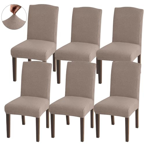 Granbest Hohe Dehnung Stuhlhussen, Universelle Passform Jacquard Esszimmerstühle Bezüge, Abnehmbare Stuhl Protektors für Esszimmer, Küche, Restaurant und Hotel (Set von 6, Sand)