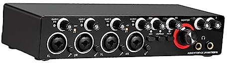 Oshhni Carte Son Interface Audio USB 4 Voies Interface Audio Professionnelle Home Studio Adaptateur Audio pour Diffusion K Songs PC Enregistrement