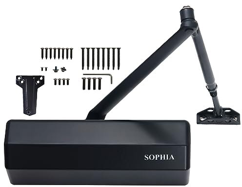 Sophia Door Closer Commercial Heavy Duty DK4000 Automatic Door Closer Adjustable Size 1-6, Grade 1 Auto Hydraulic Door Hinge Closer for High Traffic Areas - ADA Compliant & UL Listed, Matte Black