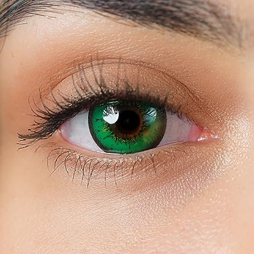 Kontaktlinsen farbig ohne Stärke grün | crazy Jahreslinsen Anime | weiche Linsen Hydrogel | 2 Stück Farblinsen + Linsenbehälter | Elfen |Cosplay | Manga | Fasching | Halloween | Charmiga Loco Green