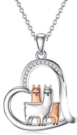YFN Collar de llama de plata de ley, collar de alpaca, joyas de alpaca, regalos lindos para mujeres y niñas, Plata esterlina, No es una piedra preciosa