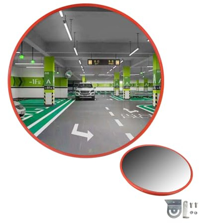Konvexspiegel Ø 60 cm Sicherheitsspiegel 130 Grad Weitwinkel Verkehrsspiegel für Garage und Einfahrt, Garagenspiegel mit Halterung, Wetterfest, Orange