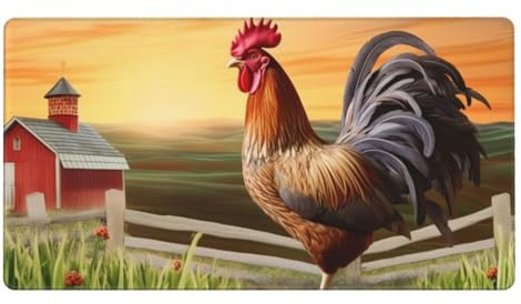 Sous-main de bureau, tapis de souris extra large pour clavier d'ordinateur, coq sur bois dans les terres agricoles, base en caoutchouc antidérapant, tapis de souris de jeu, tapis de protection de