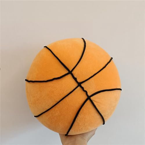 Herfair Kuschelkissen Kinder, Basketball Plüschkissen, 28cm Ball Kissen Plüsch Stofftier Kopfkissen Flauschiges Kissen Rund für Babyzimmer, Kinderzimmer Deko (Orange)