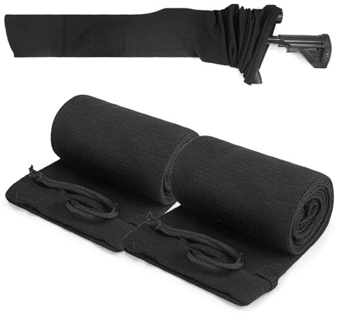 VicBre Extra-Wide Silicone Treated Knit Gun Sock, 47” x 6” Flexible Design Gun Sleeve for Rifles and Shotguns with Scopes, Hunting and Shooting Holder Socks (2 Pack Black)