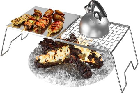 jkxoo 24'' Folding Campfire Grill Grate, Heavy Duty Camping Cooking Set With Folding Grill Design, Camping Griddle Fire Pit Grill, Portable Outdoor Campfire Grill Grate For Versatile Campfire Cooking