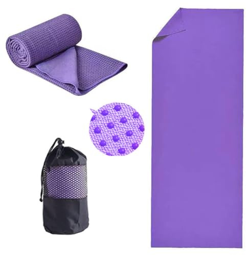 Toalla de yoga antideslizante para yoga, toalla de yoga caliente de secado rápido, ultra suave y absorbente del sudor, toallas de agarre lavables con bolsa de transporte de malla