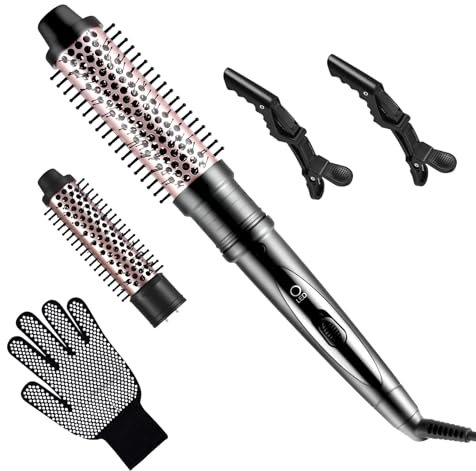 Thermal Brush Warmluftbürste Haarstyling Lockenbürste, 38/32mm 2 en 1 Thermobürste Rundbürste set, 2 Ersatzbürsten Hot Brush Rundbürste, Thermo Bürste für Wurzelvolumen und Lockere Locken