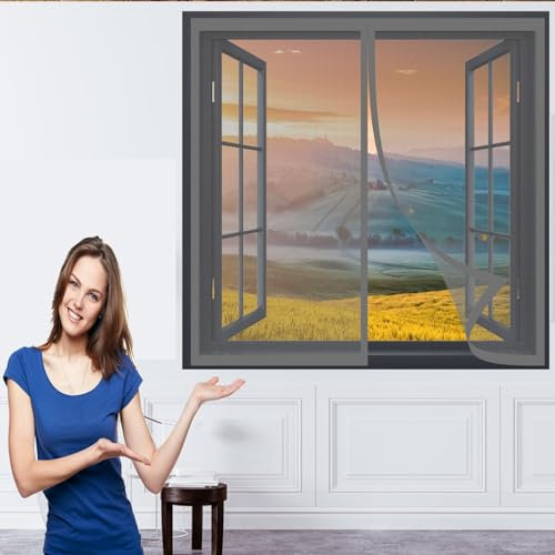 Insektenschutztür Fliegenschutz 95 x 154 cm Fliegengitter für Fenster in Verschiedenen Größen Auswählbar Magnetvorhang für Balkontür Terrassentür, Grau