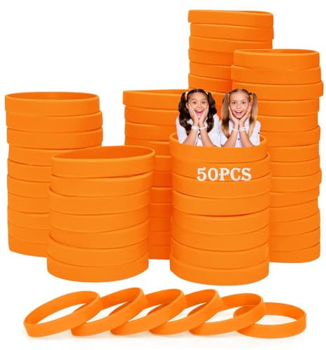 HONTIUS silikonarmband, 50 st orange gummiarmband tomma armband universellt armband set för barn tonåringar sport lämplig för 8-12 år