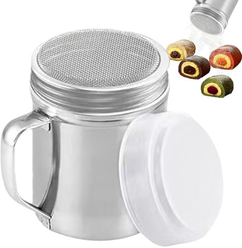 Edelstahl Dredger Shaker mit Griff, Staubwedel Mesh Pulver Shaker, Mehl, Puderzucker, Staubwedel, Gewürzflasche für Sirup, Sahne, Puderzucker, , Cappuccino