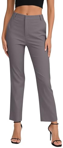 EXCHIC Mujeres Comercio Casual Rectas Piernas Largos Pantalones Elástica Cintura Oficina Pantalones con Bolsillos(S, Gris Pizarra)