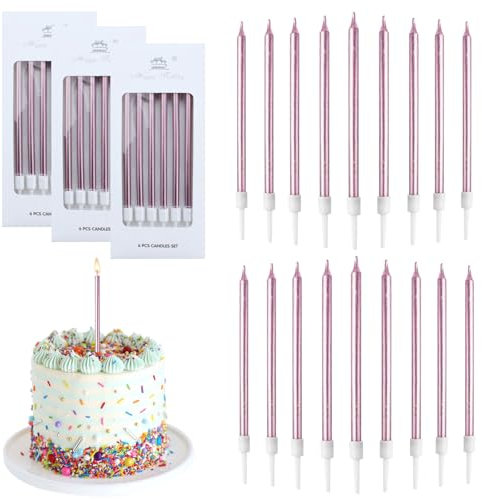 Birthday Candles,18 Pcs Cake Candles, Birthday Cake Candles for Cupcake or Cakes, 5.3 Inch Rose Gold Candles for Birthday Cake, Wedding, Party or Celebrate Anniversary