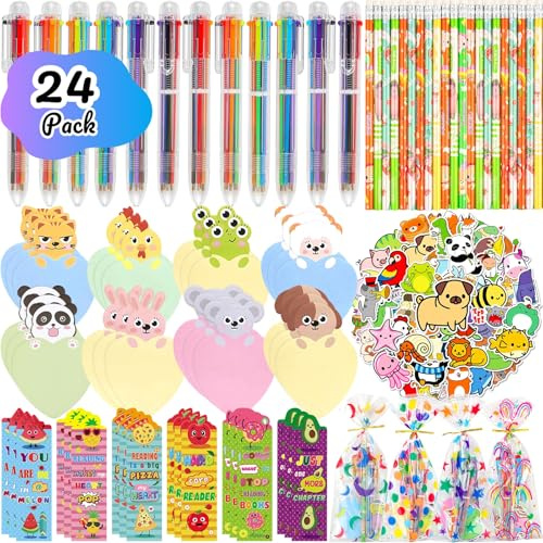 Thesixowls Birthday Goodie Bags for Kids, 24Pack Return Gifts for Birthday Party with Multicolor Pen Pencils for Goodie Bag Stuffers Classroom Gifts for Students Class Rewards Prizes