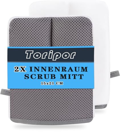 Auto Innenraum Scrub Handschuhe Pads, Mikrofaser Waschschwamm Reinigungspad Set für die Innen Reinigung Pflege von Kunststoff, Polster, Leder, Cockpit & Armaturen - 21x16cm