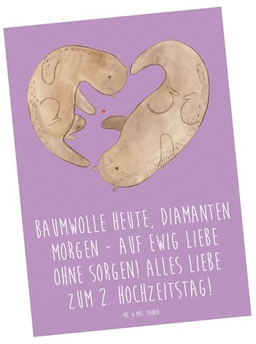 Mr. & Mrs. Panda Grußkarte 2. Hochzeitstag Baumwollhochzeit - Geschenk, Heirat, bildkarte, Ansichtskarte, Zuneigung, Heiraten, Diamanten morgen, Erinnerungsstücke, handgemacht, Postkarte, zweiter
