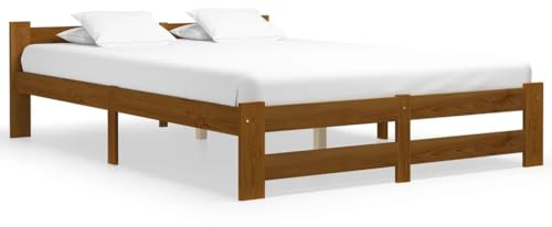 Higsose Bettgestell Zimmer 204x127x55cm Honigbraun Massives Kiefernholz,Sperrholz Bedframe(No Mattress) Moderner Stil Tagesbett Holz Robusten Bettgestell Doppelbett Jugendbett Lattenrost Bed