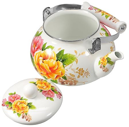 Garneck Enamel Tea Pot Portable Kettle for Daily Use Stovetop Water Kettle Handle for Home Tea Supply