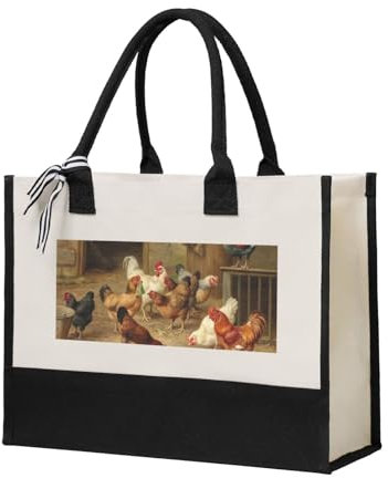 WSHFFILO Sac fourre-tout lavable en toile imprimée Motif poule rôti, beige, Taille unique