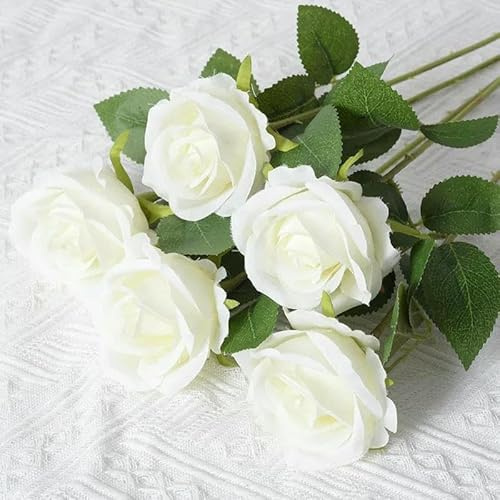 GVEKJ 1/3/5/10 pezzi di rose artificiali, bouquet rosse,eterne, fiori finti, composizione floreale, matrimonio, decorazioni per la casa-1 bianco-5 pezzi