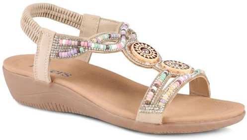 Pavers Womens Beaded Comfort Fitting Sandals Beige Size 5