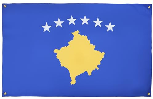 AZ FLAG Drapeau Kosovo 150x90 cm Drapeau Kosovard Polyester Léger 4 Œillets | Usage intérieur Drapeau décoratif Kosovë coutures doubles et bords renforcés avec œillets métalliques