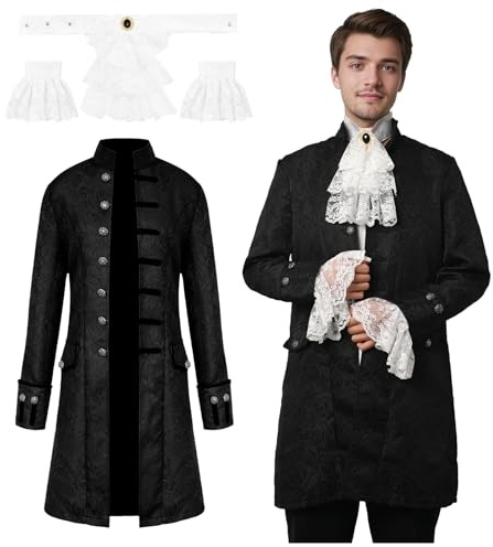 JDFAIJEAL Men's Steampunk Vintage Gothic Tailcoat,Medieval Victorian Frock Coat Renaissance Jacket,Carnival Halloween Cosplay Uniform Costume(Black, XL)