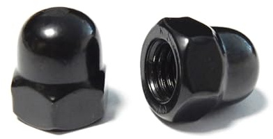 BACSHBY 5 Stück M16 schwarze Edelstahl-Kuppelmuttern, DIN 1587, Eichelkopfkopf, geschwärztes Finish, Gewinde, Sechskantmuttern für Industrie, Befestigungselemente, Befestigungen