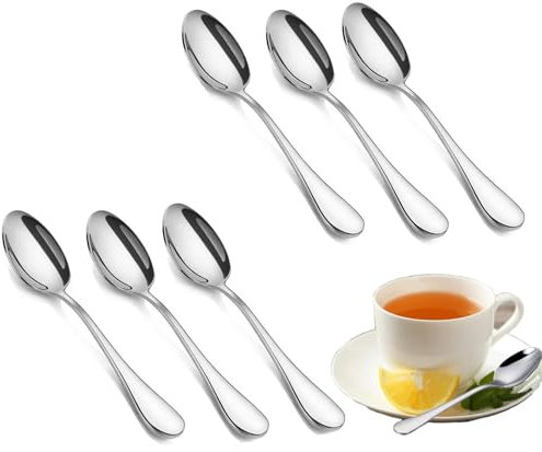 YEDJFFIYO 6 PCS Teaspoons, 5.5inch Stainless Steel Dessert Spoons, Dishwasher Safe Mirror Polishing Spoon Set for Coffee, Dessert, Tea, Appetizer