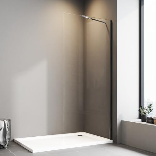 Walk in Duschwand 76x195cm Walk in Dusche Duschabtrennung Duschtrennwand mit Stabilisator 6mm NANO Sicherheitsglas Glas Dusche Duschwand auf Duschtassen oder Boden montierbar