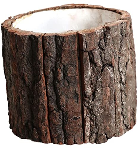 TOPPERFUN 12cm Wooden Stump Plant Pot Natural Bark Texture Retro Succulent Flowerpot Decorative Bonsai Planter for Indoor and Outdoor Gardening