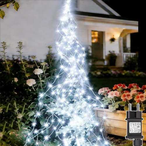 yowin Lichterschweif 1M 100 LED Weihnachtsbeleuchtung mit Strom | Timer, Lichterstrang 8 Modi Wasserfall Lichterkette Wasserdicht Lichterbündel für Weihnachten Außen Innen Deko - Weiß