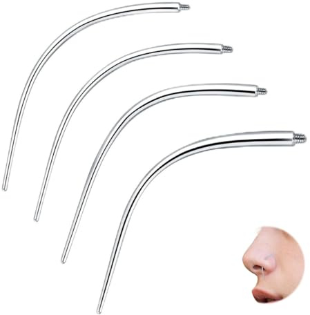 WUSJCOF 4 PCS Outil d'Insertion de Piercing Courbé Set d'Aiguilles en Acier Chirurgical Tige Conique pour Tragus Helix Lèvre Nez Cartilage