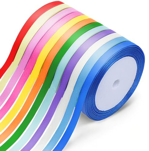 Jiaoshou Pan 12 Colori Nastro di Raso, 6mm x 22m Nastro Regalo, Nastri Colorati per Confezioni Regalo, Decorazione di Cerimonia Nuziale, Fai da Te, Fiocchi