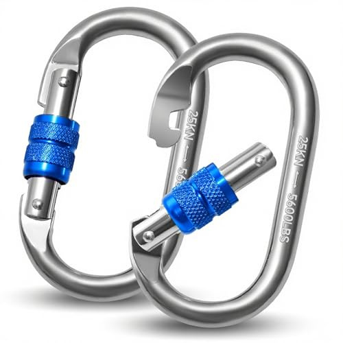 Karabinerhaken Groß, Schwerlast Karabiner mit Schraubverschluss | O-förmige 25 kN Schraubkarabiner aus Stahl, Durchmesser 10mm, 11 x 6 cm für Hängematte, Camping, Schaukel, Wandern