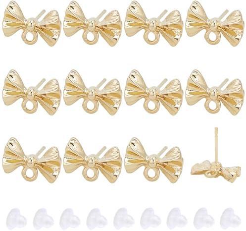 Beebeecraft 1 Scatola da 60 Pezzi di Orecchini A Bottone con Fiocco in Oro Perno per Orecchini con Fiocco in Lega con Foro e 304 perni in Acciaio Inossidabile per Accessori per La Creazione di