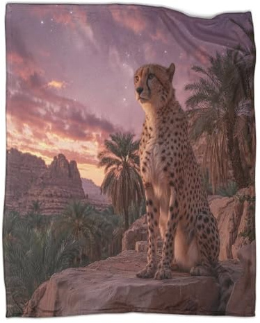kaiyun El poderoso Guepardo árabe Manta De Sofá Palmeras Al-Ula Colcha Patchwork Súper Suave,Ligera,cálida Y Cómoda,Funda Nórdica 40x50inch(100x130cm)