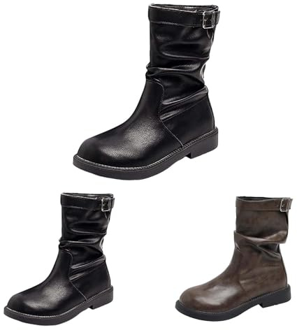 Stivali invernali con tacco alto, stivali da donna, stivali da donna con punta tonda, tacco grosso, stivaletti a mezza gamba, con fibbia in metallo, stile vintage, stivali corti per attività all'aria