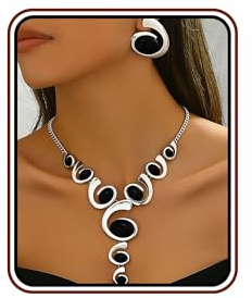 JWIGP Gold Jewelry Set, Silver Black Boho Western Chunky Vintage Pendant Necklace Stack Trendy Adjustable Non Tarnish Cowgirl Dainty Hypoallergenic Earrings Jewelry Sets For Women (Silver set)