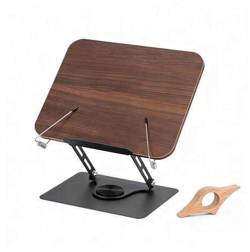 Soporte de Lectura 360° Ajustable en Altura | Atril para Libros y Tablets con Base Metálica Estable y Ángulos Ajustables | Sujetapáginas de Haya | Para Lectura, Estudio y Recetas