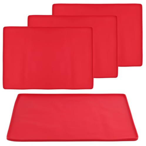 YIXNSW Lot de 4 tapis de cuisson en silicone, 30 x 40 cm, rouge, avec bord, anti-adhésif, pour plaque de cuisson, four