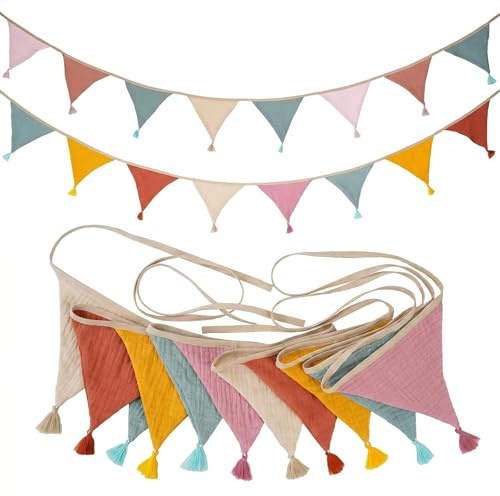 SHIFANQI 20Pcs Fabric Bunting, Double Sided 5.2m Cotton Bunting, Triangle Garland Fabric Banner for Vintage Themed Wedding Afternoon Tea Garden Party & Outdoor Decor
