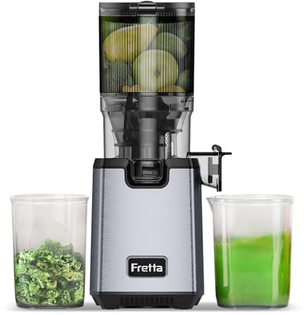 Fretta Entsafter Slow Juicer Machine, Entsafter Gemüse und Obst Testsieger, 250W Edelstahl Saftpresse Elektrisch Obstpresse mit 135mm Großem Öffnung, Leicht zu Reinigen, Umkehrfunktion, BPA Frei